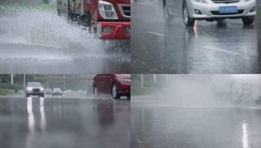 暴雨天开车行驶台风降雨路面积水行车高清在线视频素材下载