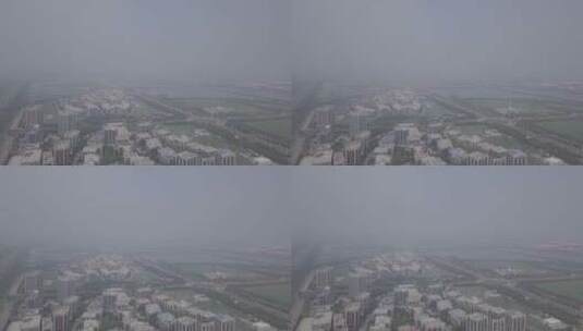4K雾天阴天无人机航拍城市房屋街道街区景色高清在线视频素材下载