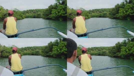 一名男子在河上划桨高清在线视频素材下载