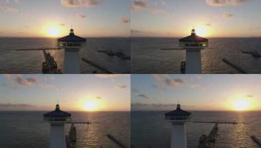 墨西哥坎昆墨西哥湾灯塔大海夕阳航拍高清在线视频素材下载