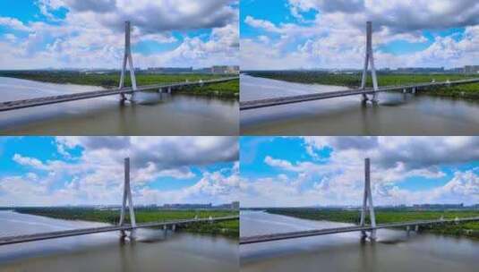 哈尔滨地标建筑松浦大桥超清航拍素材高清在线视频素材下载