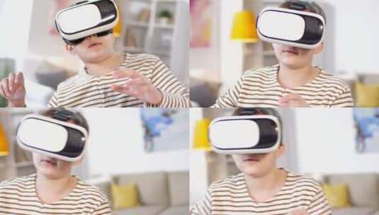 男孩在室内体验虚拟现实高清在线视频素材下载