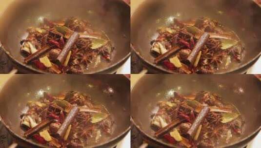 火锅底料制作方法各种香料葱姜八角桂皮高清在线视频素材下载