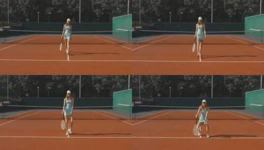 网球女孩走在球场上高清在线视频素材下载