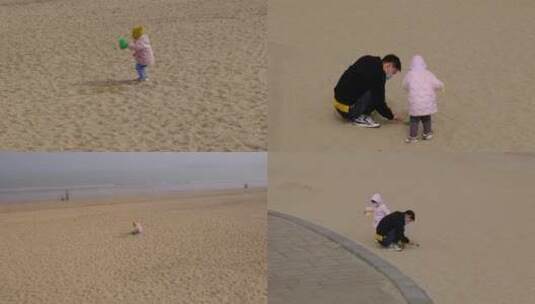 沙滩堆沙堡玩沙子的小孩高清在线视频素材下载