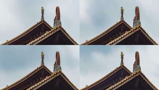 阴雨天的中式古代建筑屋顶延时摄影高清在线视频素材下载