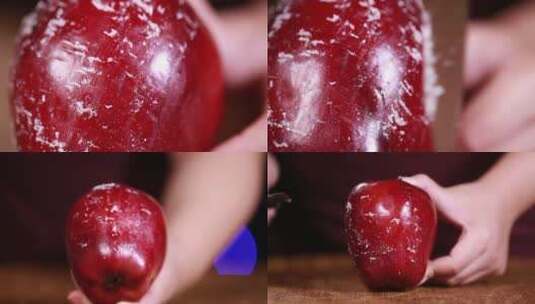 【镜头合集】水果刀刮蛇果红苹果表面果蜡高清在线视频素材下载