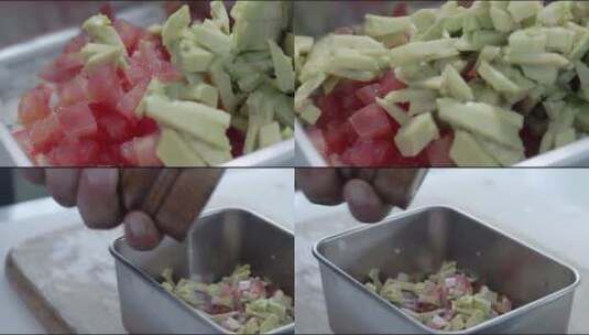 西红柿切丁西餐镜头组高清在线视频素材下载