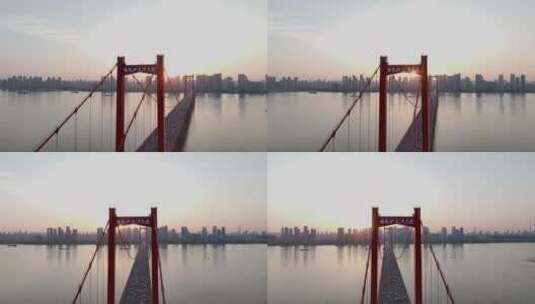 4k航拍武汉鹦鹉洲长江大桥夜景高清在线视频素材下载