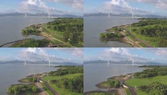 深圳湾公园航拍海岸栈道海洋生态高清在线视频素材下载