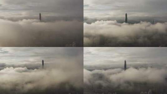 云海中的平安大厦高清在线视频素材下载
