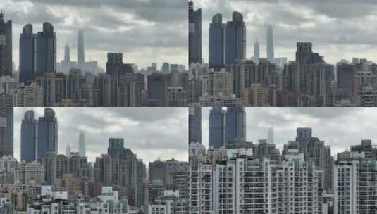 长焦下的上海航拍空镜高清在线视频素材下载