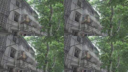 老街年代感建筑夏季树荫光影高清在线视频素材下载