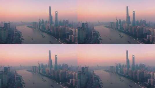 上海黄浦江两岸陆家嘴日落航拍高清在线视频素材下载