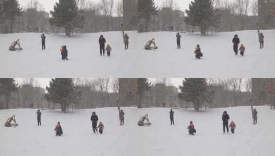 下雪天人们玩雪嬉戏高清在线视频素材下载