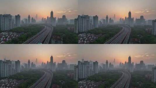 上海陆家嘴城市天际线日出震撼平流雾航拍高清在线视频素材下载