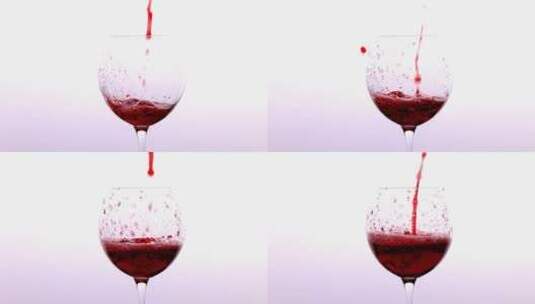 鲜红的红酒倒入酒器高脚杯过程特写高清在线视频素材下载