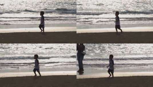 海边奔跑的小孩子高清在线视频素材下载