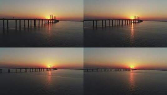 山东青岛胶州湾跨海大桥日出日落高清在线视频素材下载