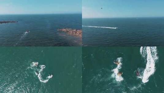 【4K航拍素材】多段海边快艇实拍素材高清在线视频素材下载