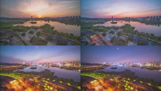 长沙西湖年嘉湖延时摄影日落4k城市高清在线视频素材下载