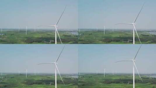 4k 航拍乡村农田机械能风力发电机背景高清在线视频素材下载