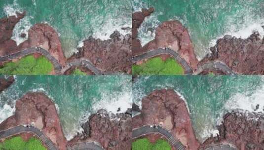 海浪浪花冲击岩石素材航拍高清在线视频素材下载