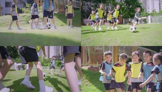 幼儿园小孩子一起踢足球4k高清在线视频素材下载