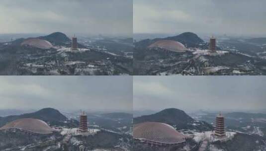 航拍南京牛首山风景区雪景高清在线视频素材下载