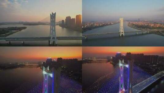 航拍广东潮州大桥景观合集高清在线视频素材下载