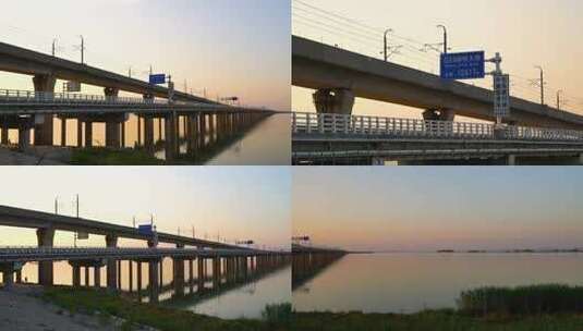 6642 南京 石臼湖 S9 大桥 落日高清在线视频素材下载