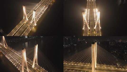 广州洛溪大桥疫情期间封锁夜景航拍高清在线视频素材下载