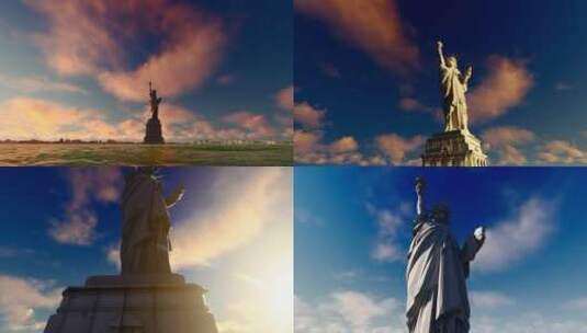 美国自由女神像延时摄影高清在线视频素材下载