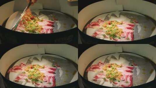 石锅的烤肉高清在线视频素材下载