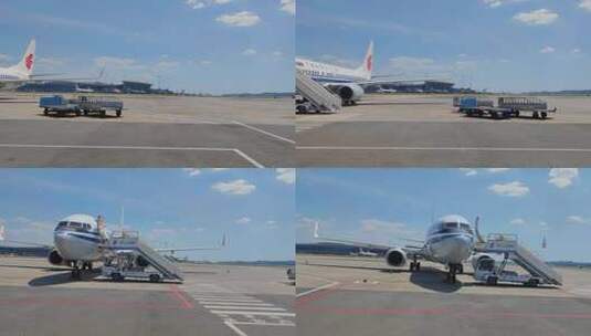 重庆江北国际机场停机坪上准备起飞的航班高清在线视频素材下载