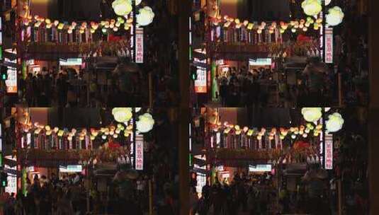 城市深夜商业步行街夜景街景人流高清在线视频素材下载