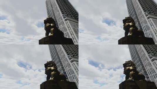 狮子 铜狮子 城市 高楼 高楼大厦高清在线视频素材下载