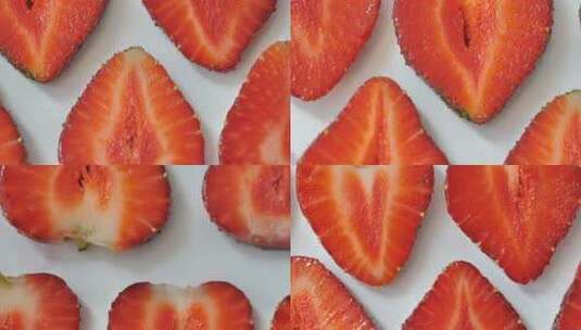 草莓切片在酸奶中的特写镜头高清在线视频素材下载