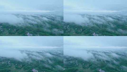 南方乡村丘陵连绵群山绿色森林云雾缭绕航拍高清在线视频素材下载