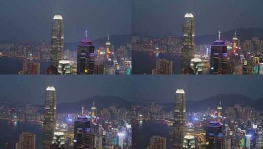 香港蓝调城市夜景航拍高清在线视频素材下载