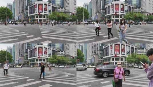 上海路口人群过马路高清在线视频素材下载