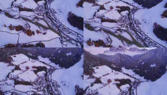 冬季日落时，意大利南蒂罗尔多洛米蒂山谷的拉努伊村高清在线视频素材下载