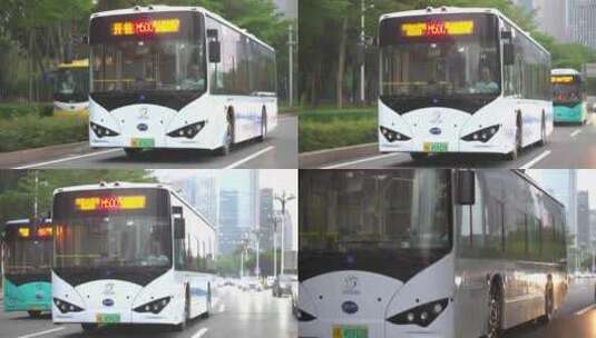 公交车行驶在繁华道路高清在线视频素材下载