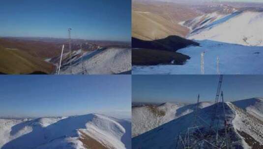 4K西藏5200雪山顶特高压立塔建设05高清在线视频素材下载