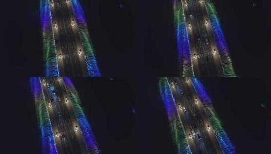 长春南湖公园音乐喷泉彩虹南湖大桥夜景航拍高清在线视频素材下载