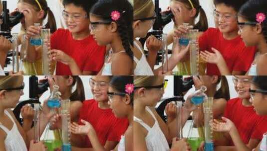 在做化学实验的孩子们高清在线视频素材下载