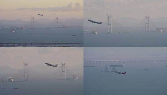 飞机飞过深中通道大桥高清在线视频素材下载