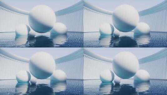 白色球体与水面3D渲染高清在线视频素材下载