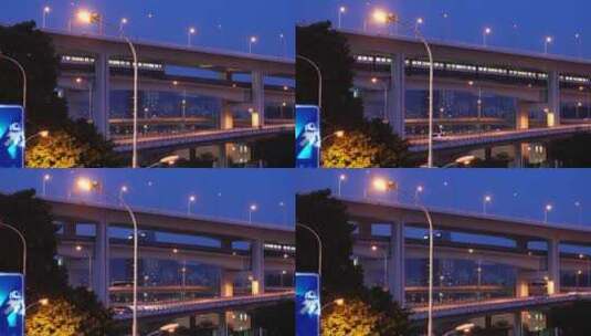重庆菜园坝立交夜景 地铁穿桥高清在线视频素材下载