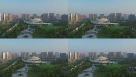 杭州拱墅区西塘河运河歌剧院航拍高清在线视频素材下载